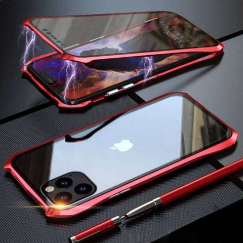 Red Luxury Back+Front Glass Magnetic Case
