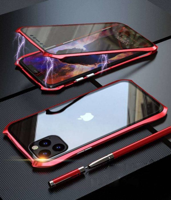 Red Luxury Back+Front Glass Magnetic Case